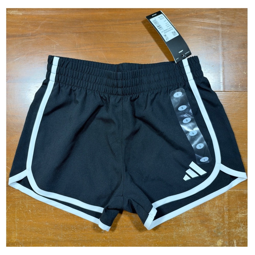NWT Adidas Woven Pacer Shorts Girls S(7/8) Black KL8255 AH10009T